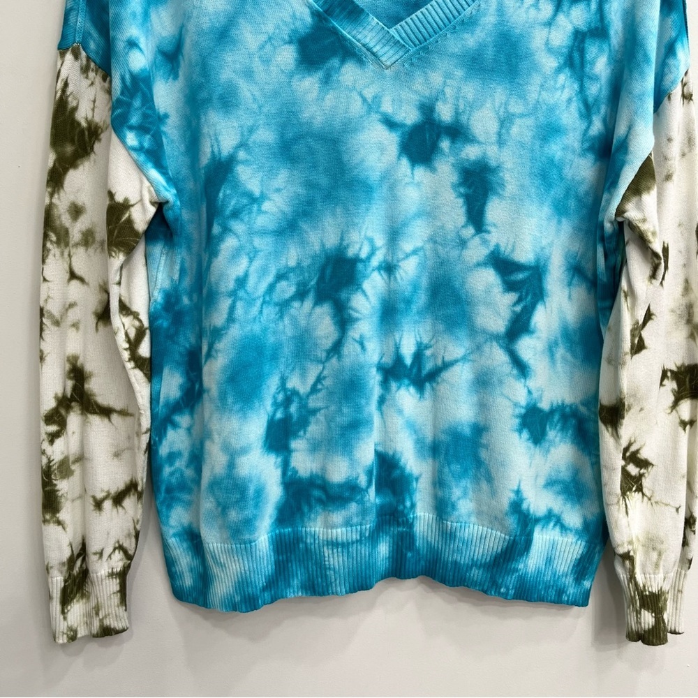 Sundance Tie Dye Summer Skies Pullover V-Neck Sweater Blue Green Cotton Small - Picture 4 of 11